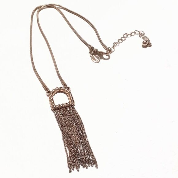 Express Signed Gold Tone Fringed Pendant Necklace - Picture 4 of 6